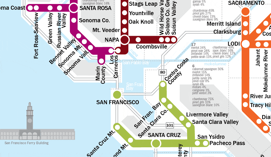 Metro Wine Map of California Detail | De Long