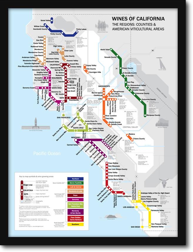 Metro Wine Map of California Framed | De Long