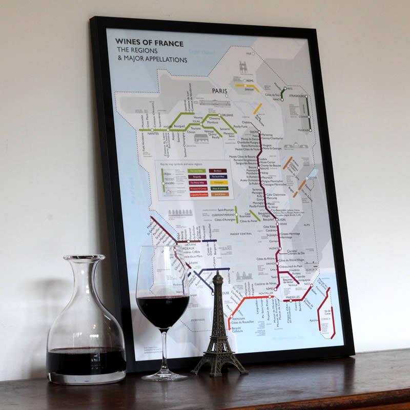 Metro Wine Map of France Framed Display | De Long