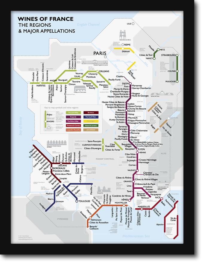 Metro Wine Map of France Framed | De Long