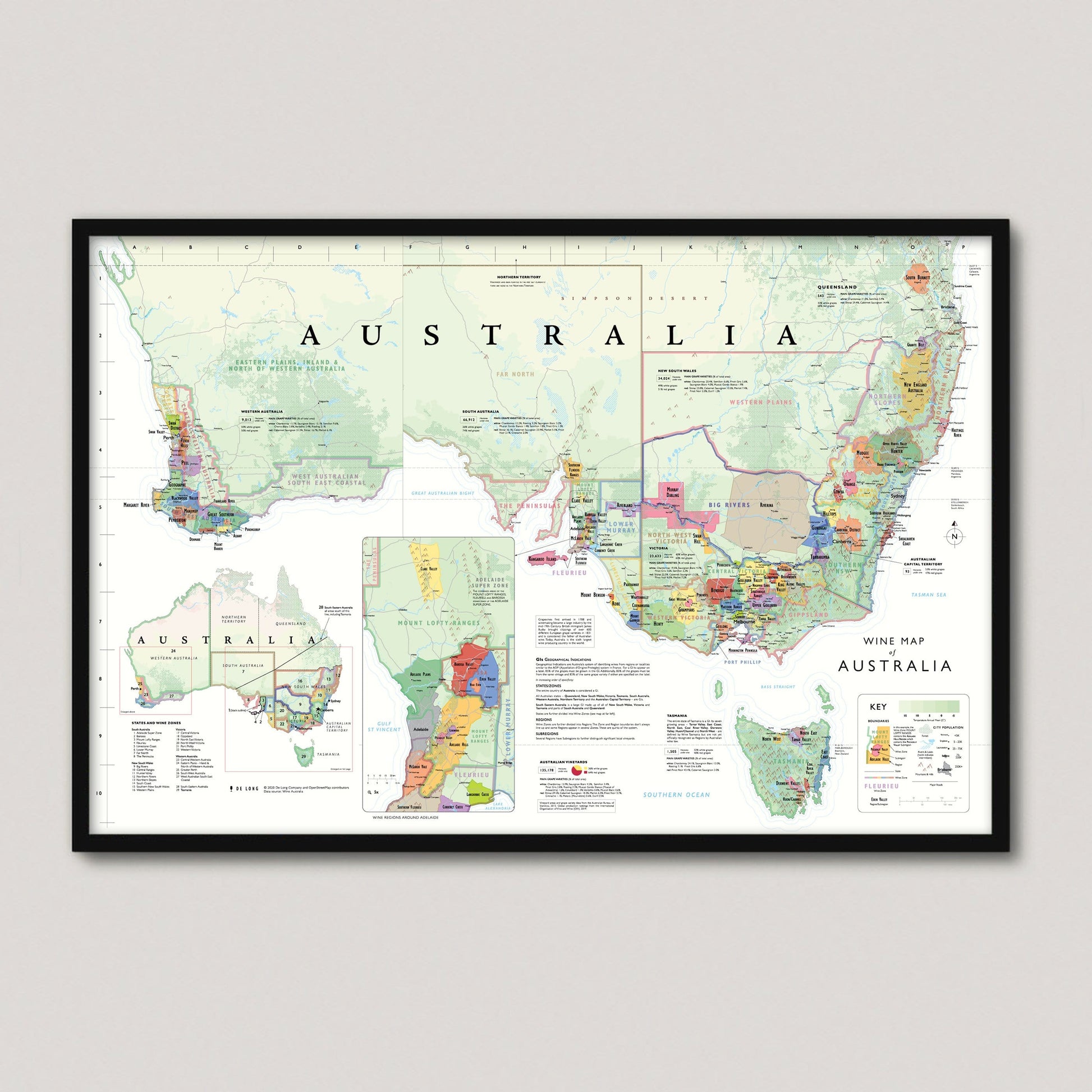 Wine Map of Australia framed