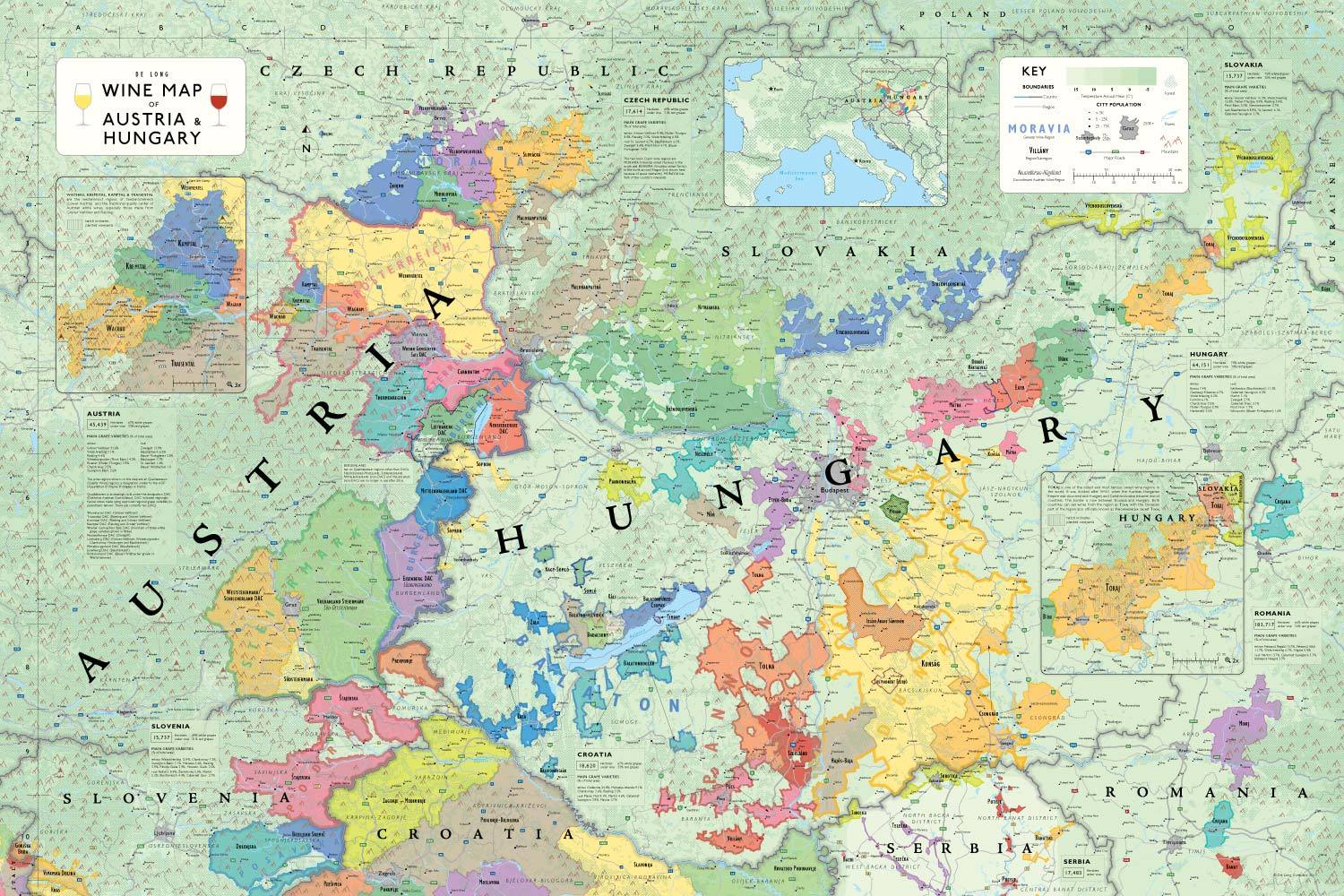 Wine Maps of the World Austria & Hungary | De Long