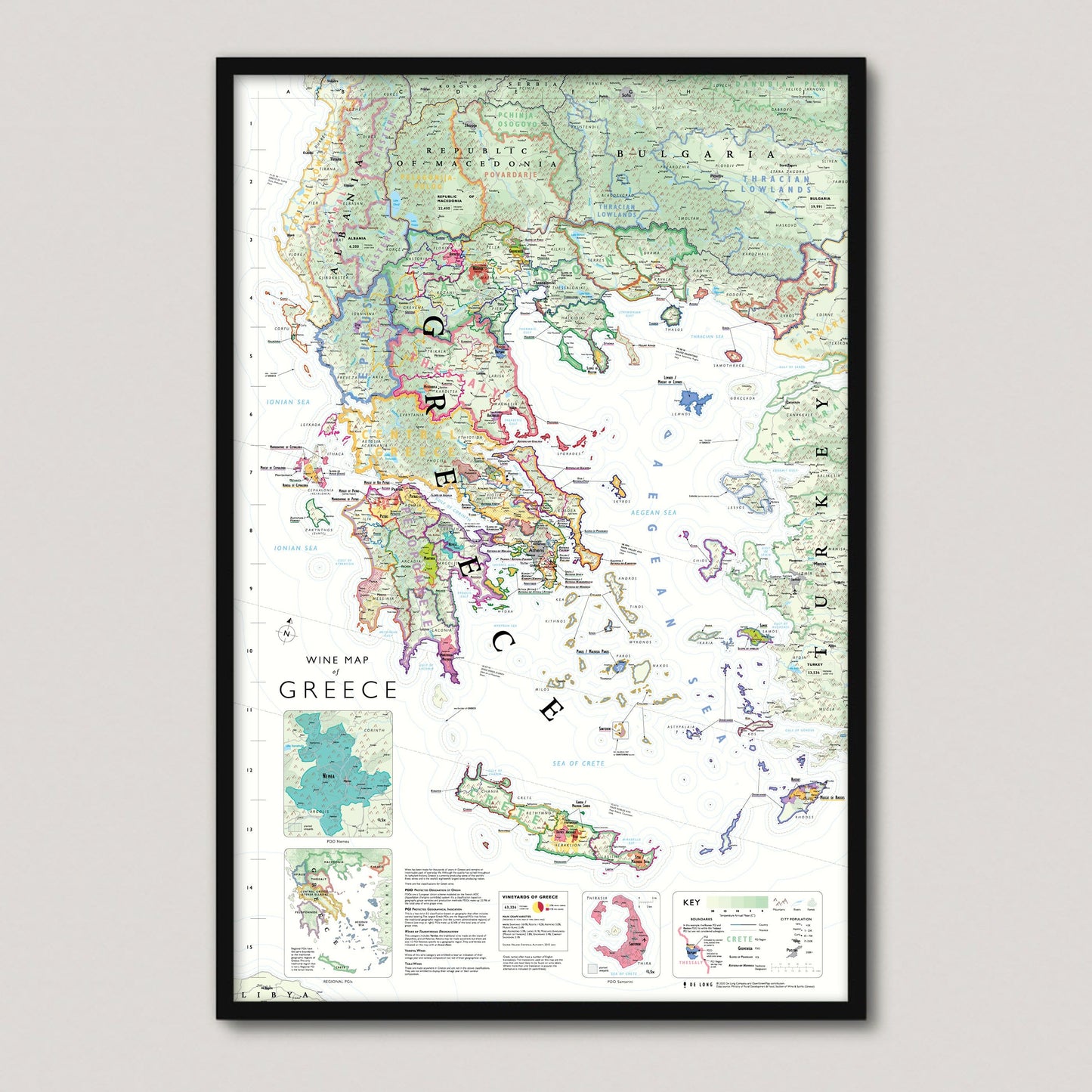 Wine Map of Greece framed