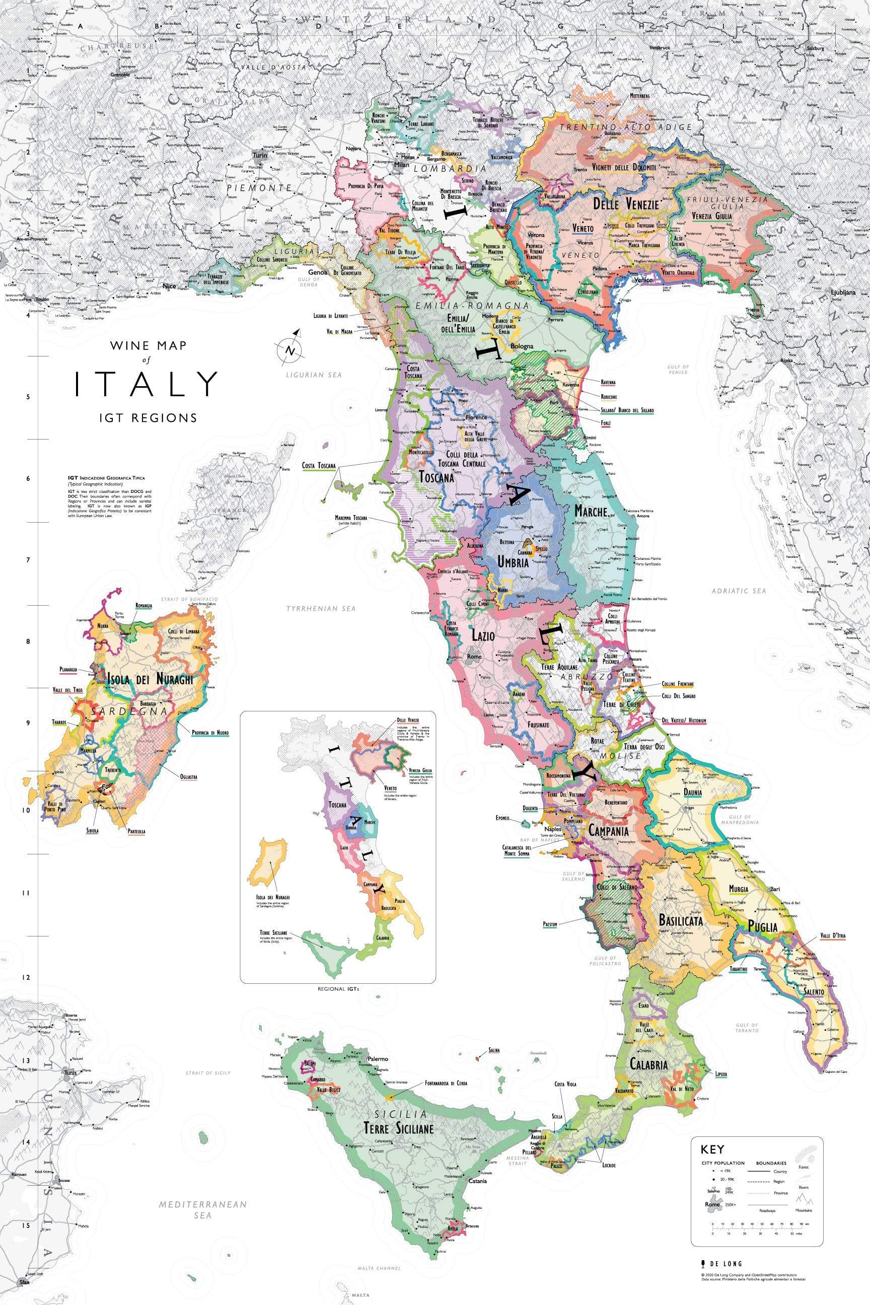 Wine Map of Italy - Bookshelf Edition IGT Regions Map