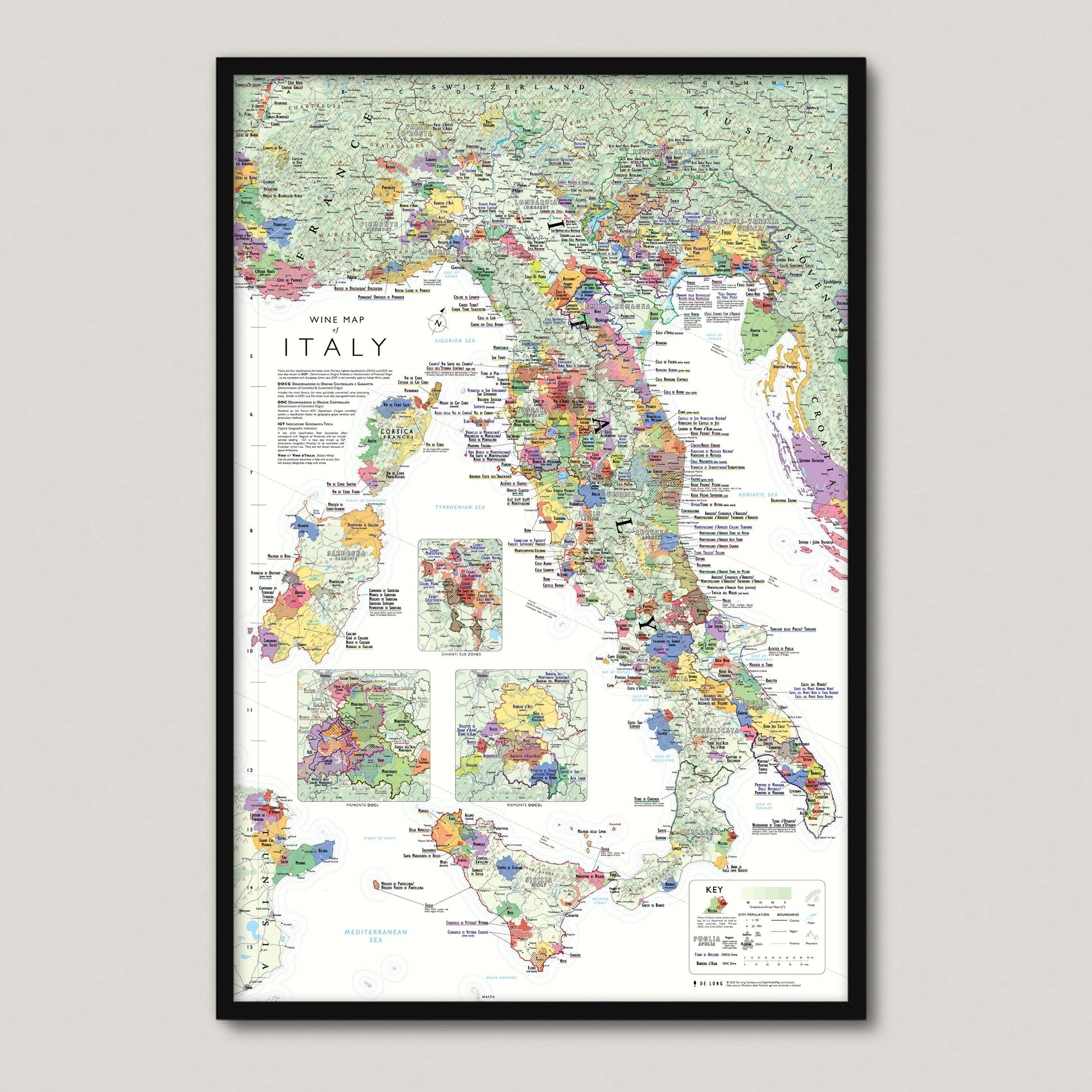 Wine Map of Italy framed