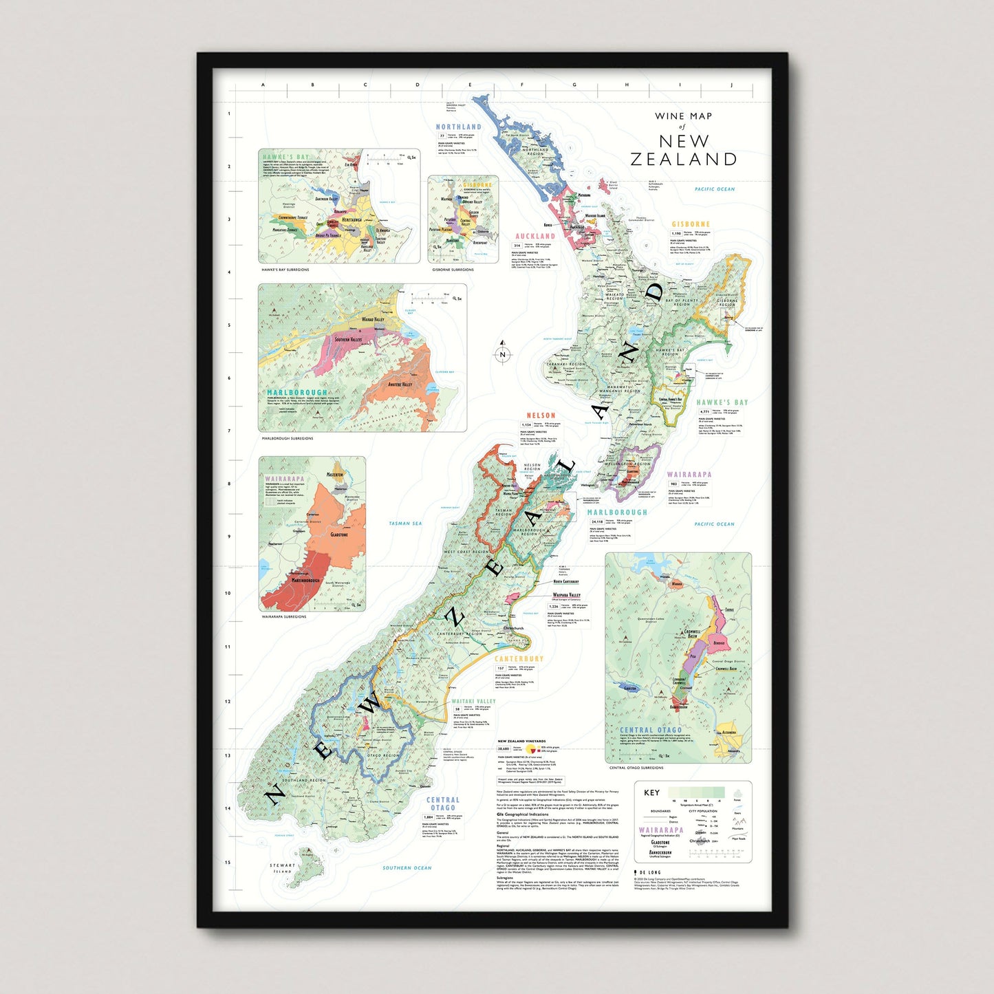 Wine Map of New Zealand framed