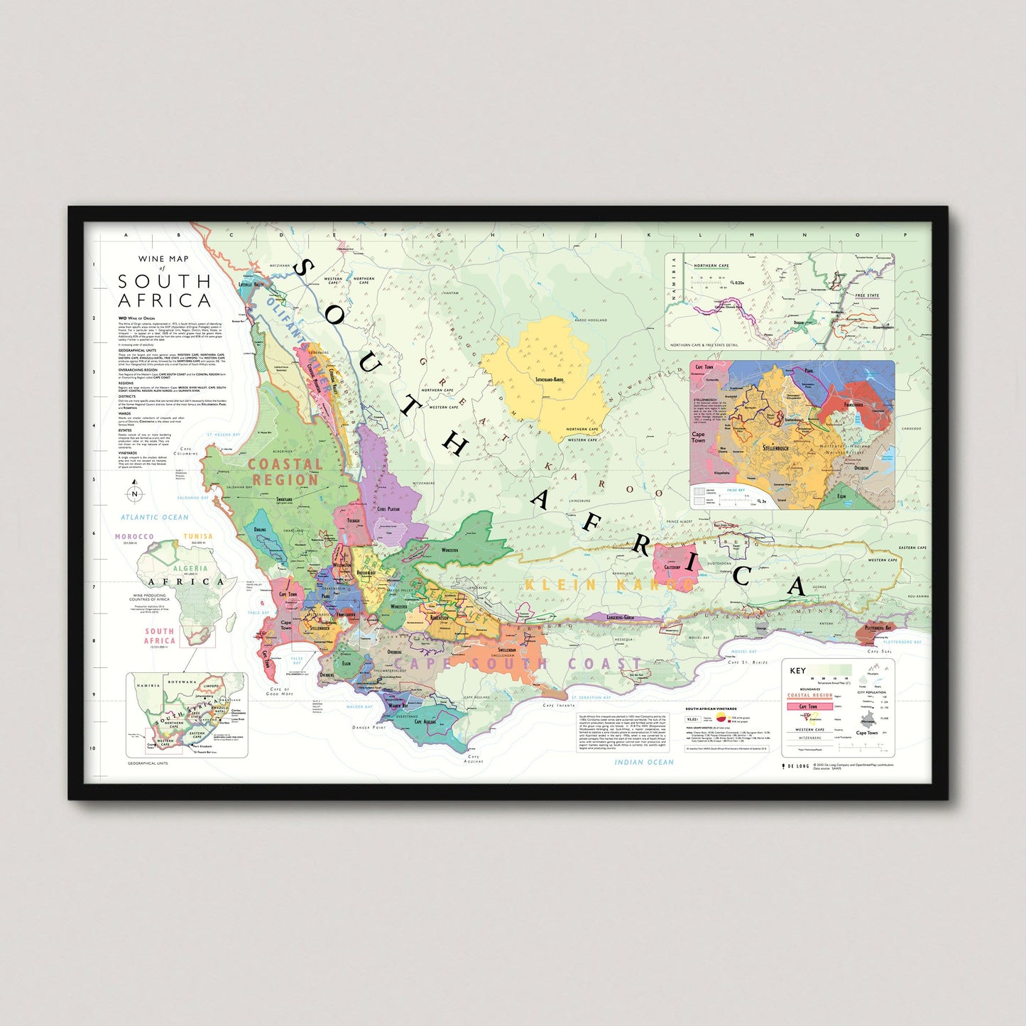 Wine Map of South Africa framed