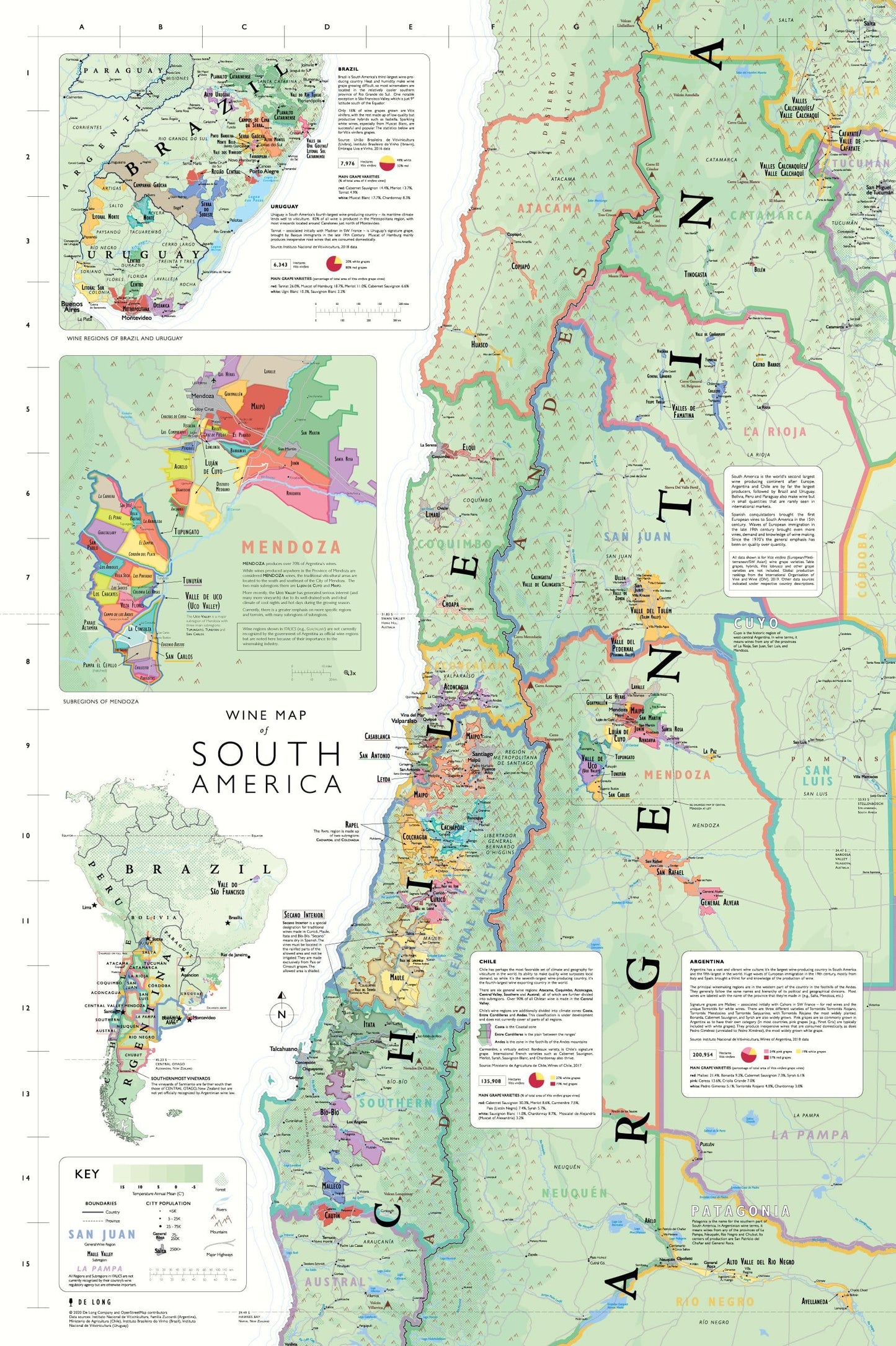 Wine Map of South America Bookshelf Edition Map