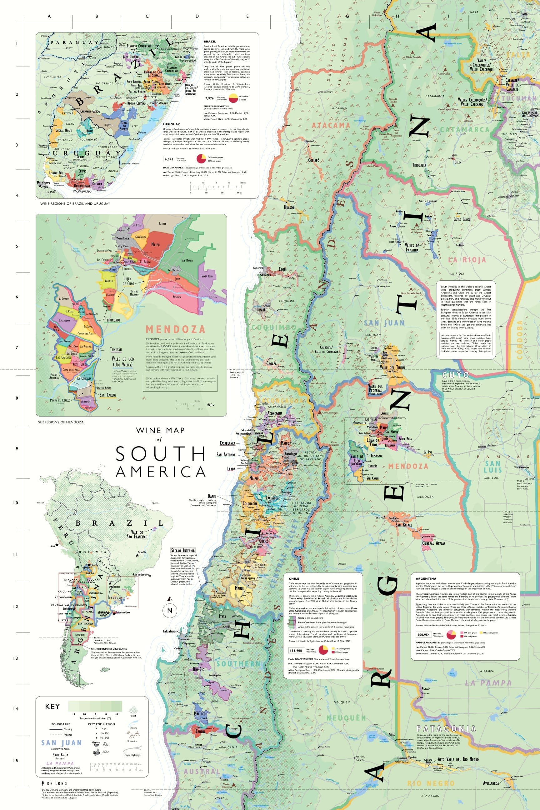 Wine Map of South America - De Long