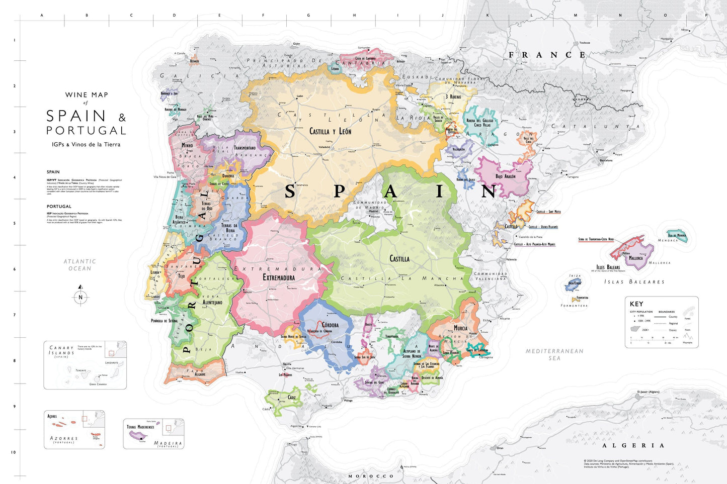 Wine Map of Spain & Portugal - Bookshelf Edition IGP regions